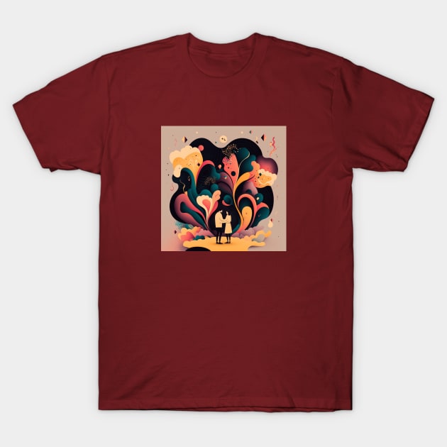 Abstract illustration of happy couple hugging and looking at each other T-Shirt by KOTYA